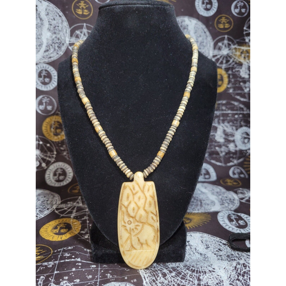 Vintage Carved Elephant Necklace Trunk Up‎ ~Good Luck & Blessings Talisman~ Boho